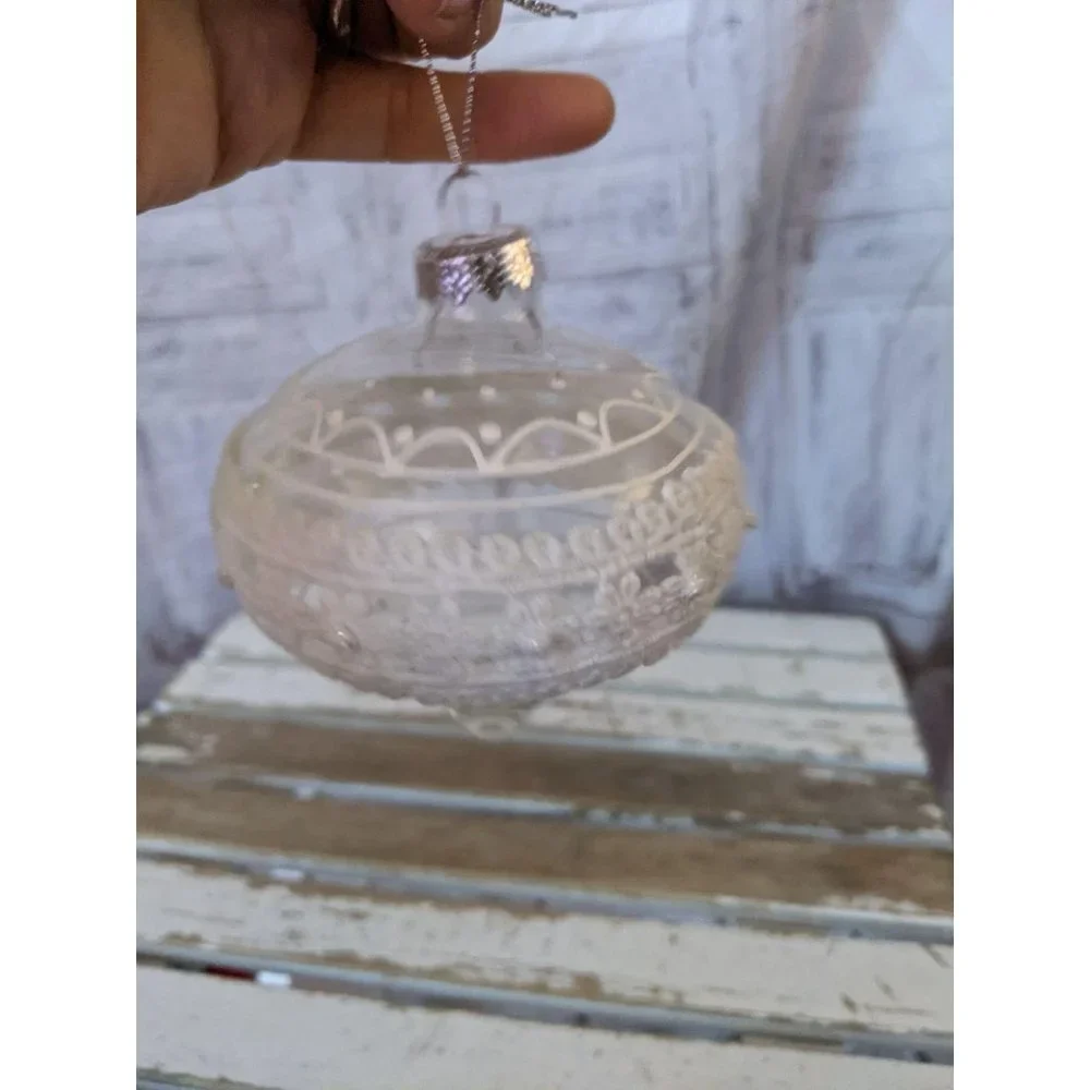 Glass crocheted ornament Xmas holiday‎ white